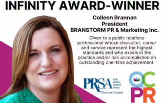 BRANSTORM Founder and CEO Colleen Brannon wins PRSA Charlotte Infinity Award.